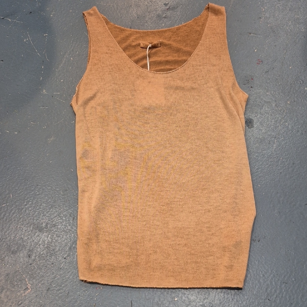 Tan Sleeveless Women's Tank Top W Metallic Trim